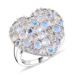 Karis Moon Glow Moonstone 3.60 ctw Aurora Heart Ring in Platinum Bond (Size 7.0) 