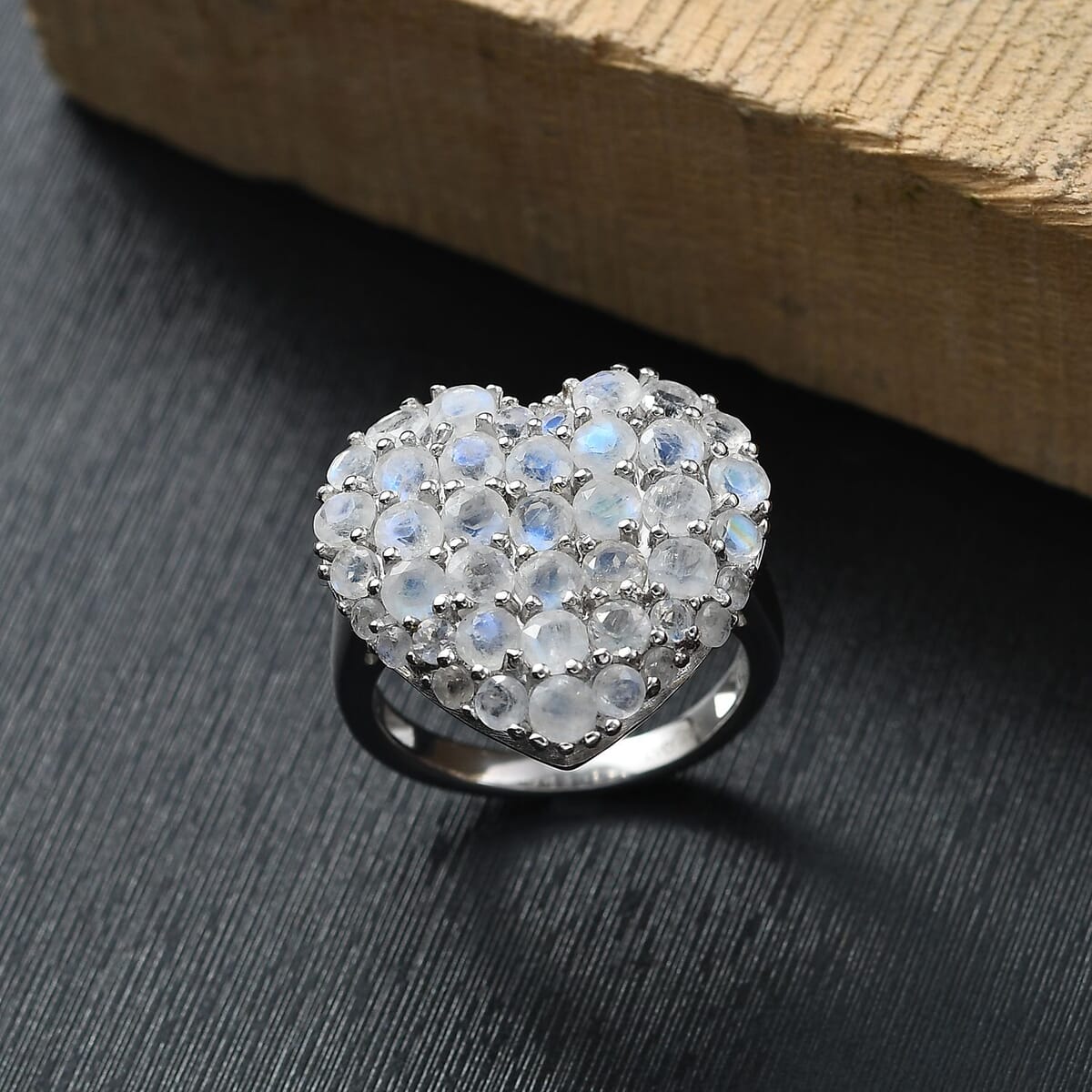 Karis Moon Glow Moonstone 3.60 ctw Aurora Heart Ring in Platinum Bond (Size 7.0)  image number 1