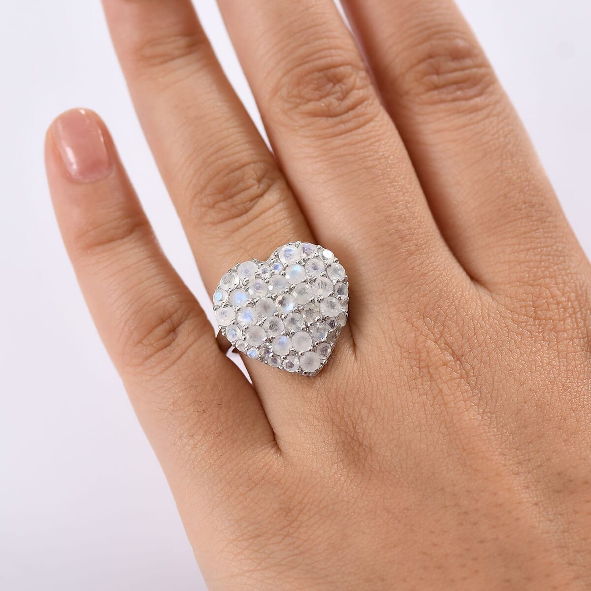 Karis Moon Glow Moonstone 3.60 ctw Aurora Heart Ring in Platinum Bond (Size 7.0)  image number 2