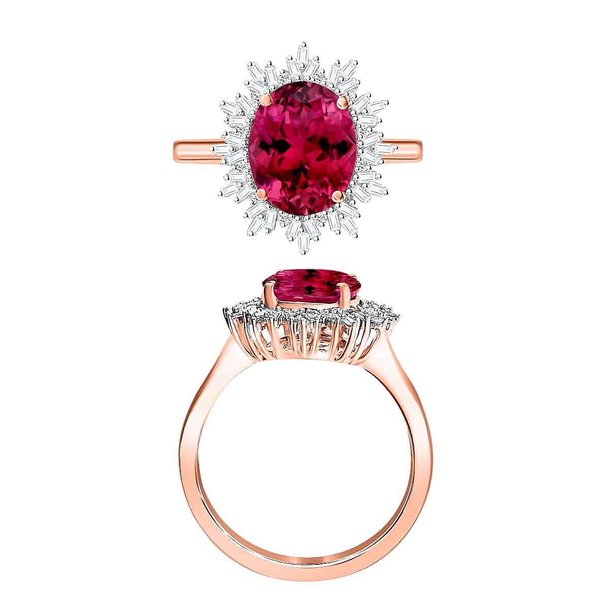 Rhapsody AAAA Ouro Fino Rubellite and E-F VS2 Diamond 2.95 ctw Ring in 18K Rose Gold (Size 5.5) 5.15 Grams (Del. in 10-12 Days) image number 3