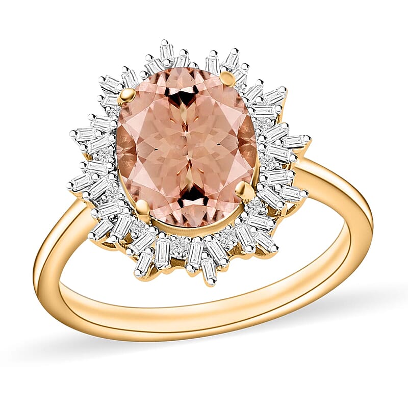 Rhapsody AAAA Marropino Morganite and E-F VS2 Diamond 2.95 ctw Ring in 18K Yellow Gold (Size 10.0) 6.3 Grams
