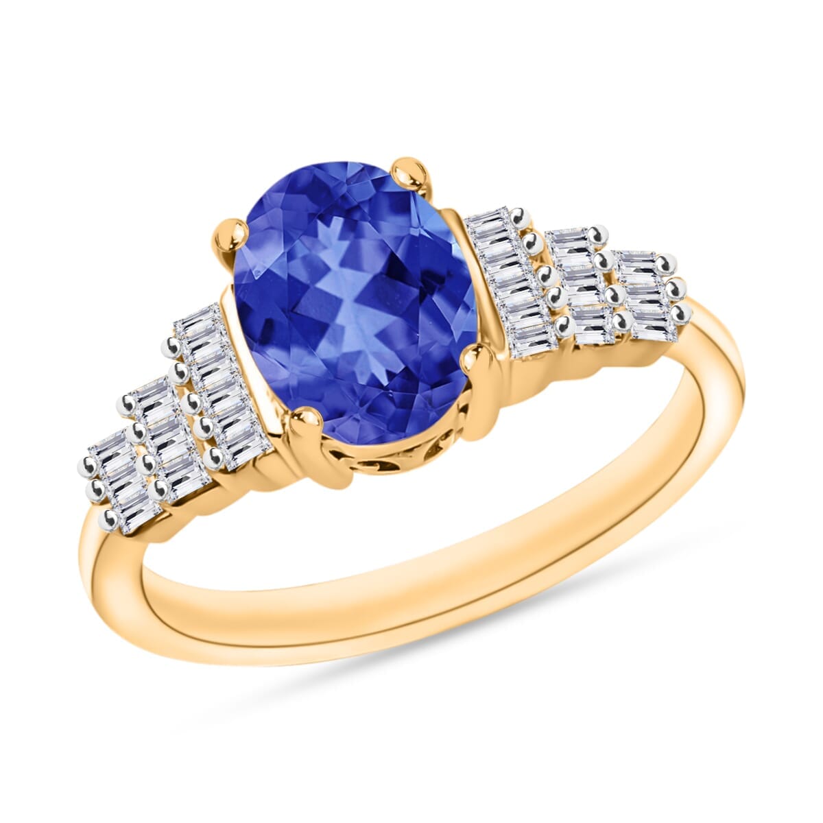 Rhapsody AAAA Tanzanite and E-F VS2 Diamond Ring in 18K Yellow Gold (Size 5.5) 4.5 Grams 1.48 ctw image number 0