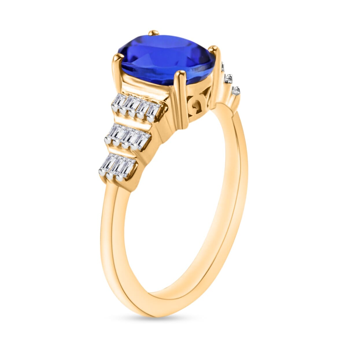 Rhapsody AAAA Tanzanite and E-F VS2 Diamond Ring in 18K Yellow Gold (Size 5.5) 4.5 Grams 1.48 ctw image number 2