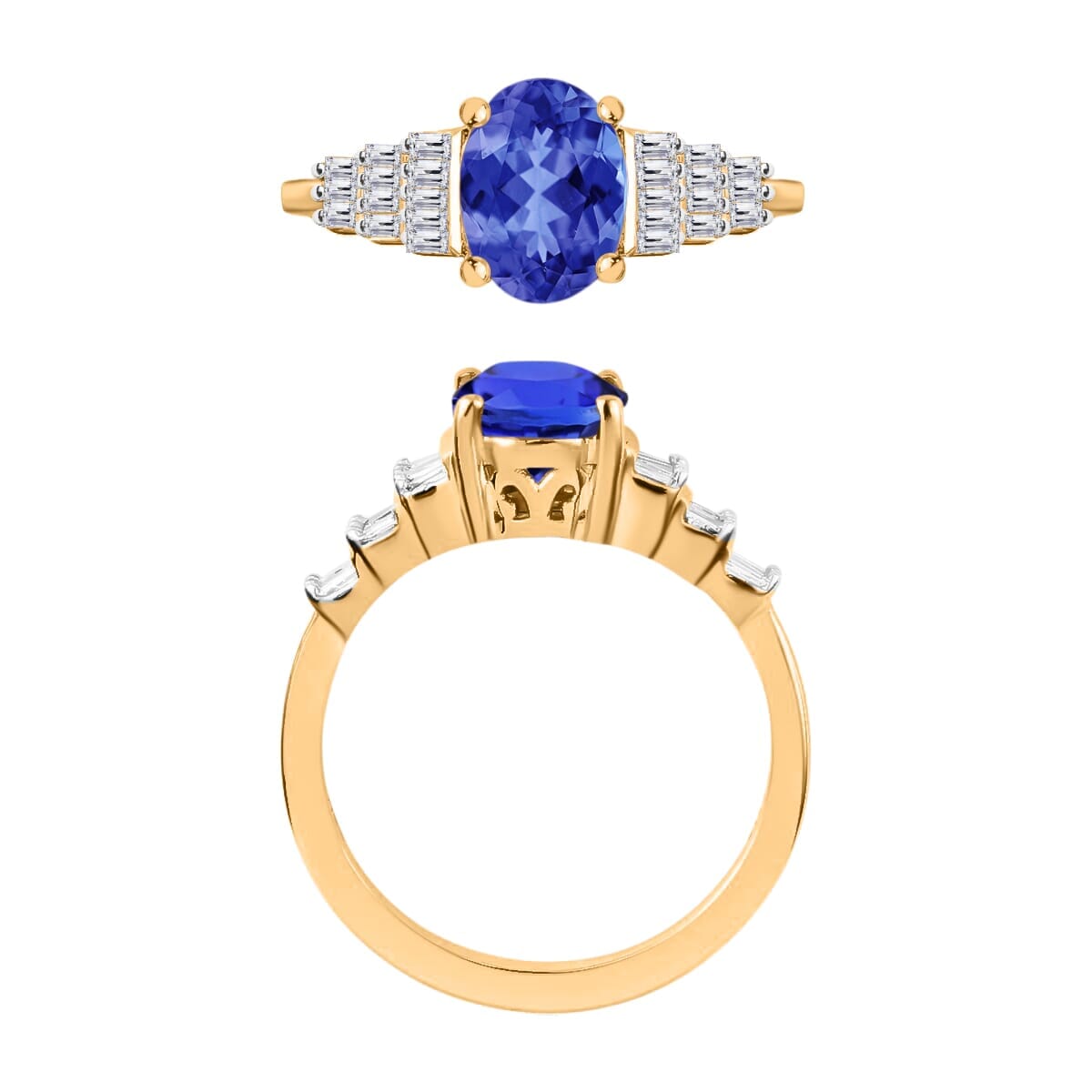 Rhapsody AAAA Tanzanite and E-F VS2 Diamond Ring in 18K Yellow Gold (Size 5.5) 4.5 Grams 1.48 ctw image number 3