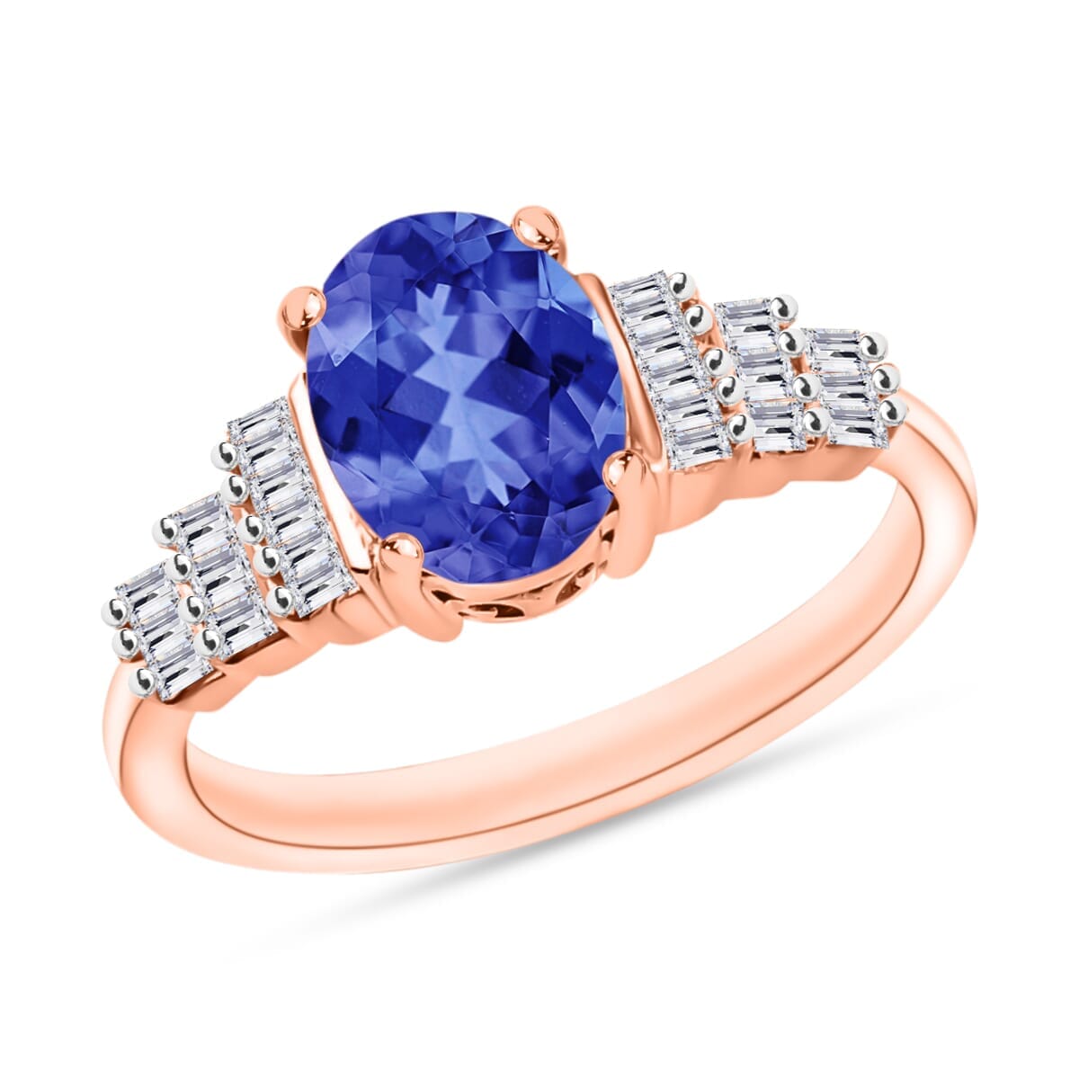 Rhapsody AAAA Tanzanite and E-F VS2 Diamond Ring in 18K Rose Gold (Size 11.0) 4.5 Grams 1.48 ctw image number 0
