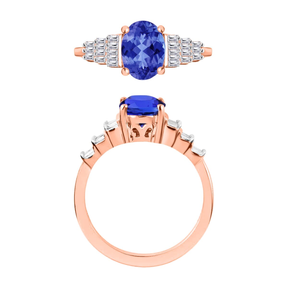 Rhapsody AAAA Tanzanite and E-F VS2 Diamond Ring in 18K Rose Gold (Size 11.0) 4.5 Grams 1.48 ctw image number 3