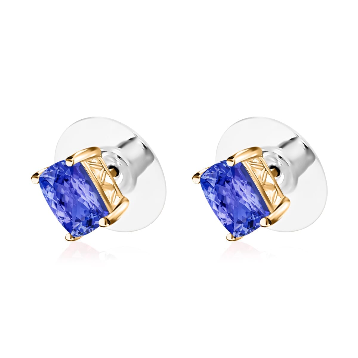 Rhapsody 18K Yellow Gold AAAA Tanzanite Solitaire Stud Earrings 2.10 ctw image number 2