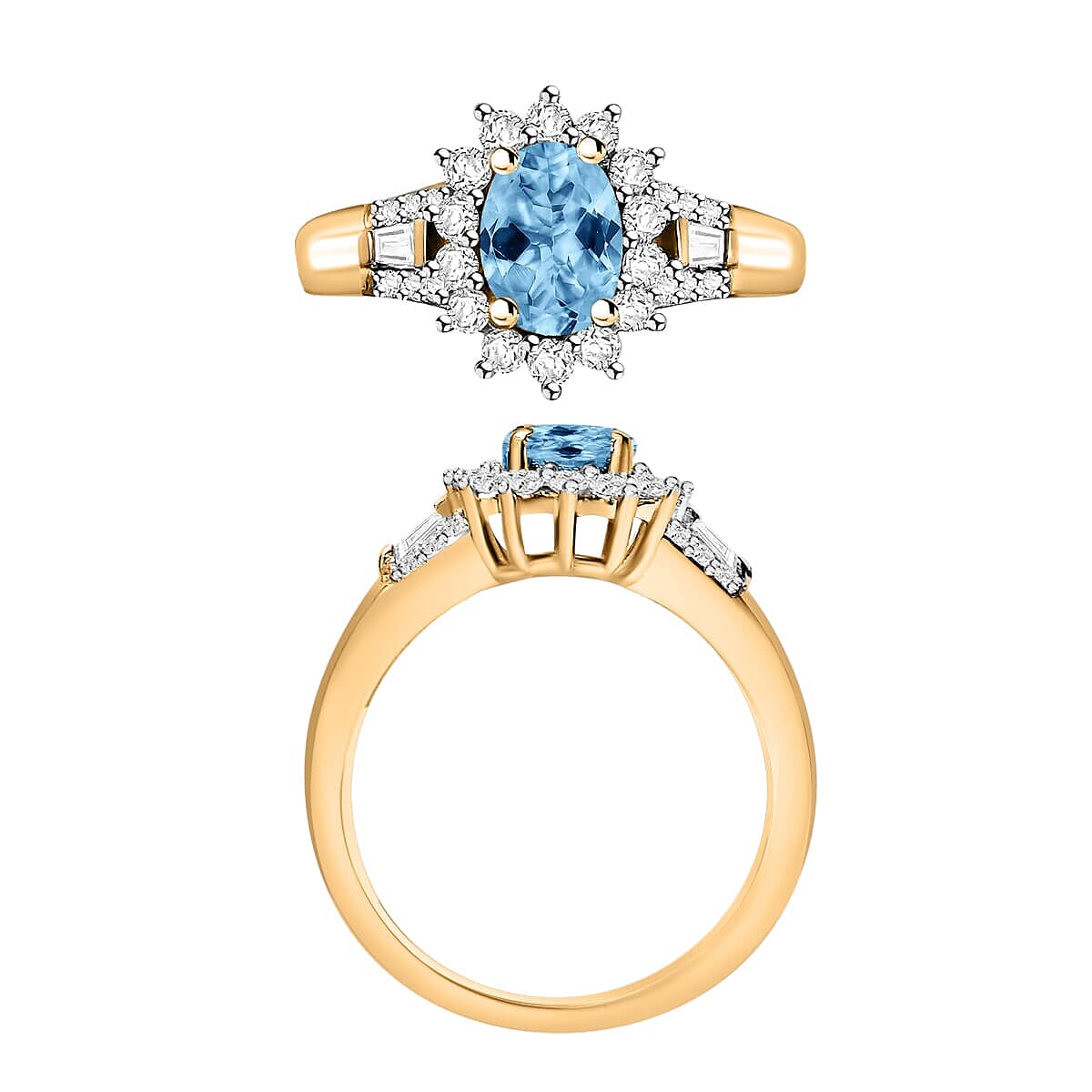 Rhapsody AAAA Santa Maria Aquamarine and E-F VS2 Diamond 1.25 ctw Ring in 18K Yellow Gold (Size 9.0) 4.60 Grams (Del. in 10-12 Days) image number 2