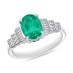 Rhapsody AAAA Kagem Zambian Emerald and E-F VS2 Diamond Ring in 18K White Gold (Size 11.0) 1.33 ctw