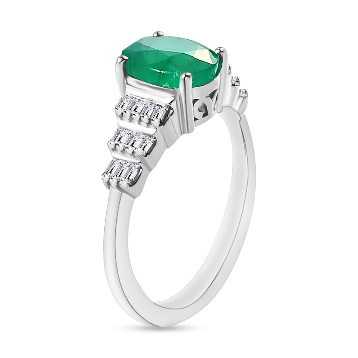 Rhapsody AAAA Kagem Zambian Emerald and E-F VS2 Diamond Ring in 18K White Gold (Size 11.0) 1.33 ctw image number 2