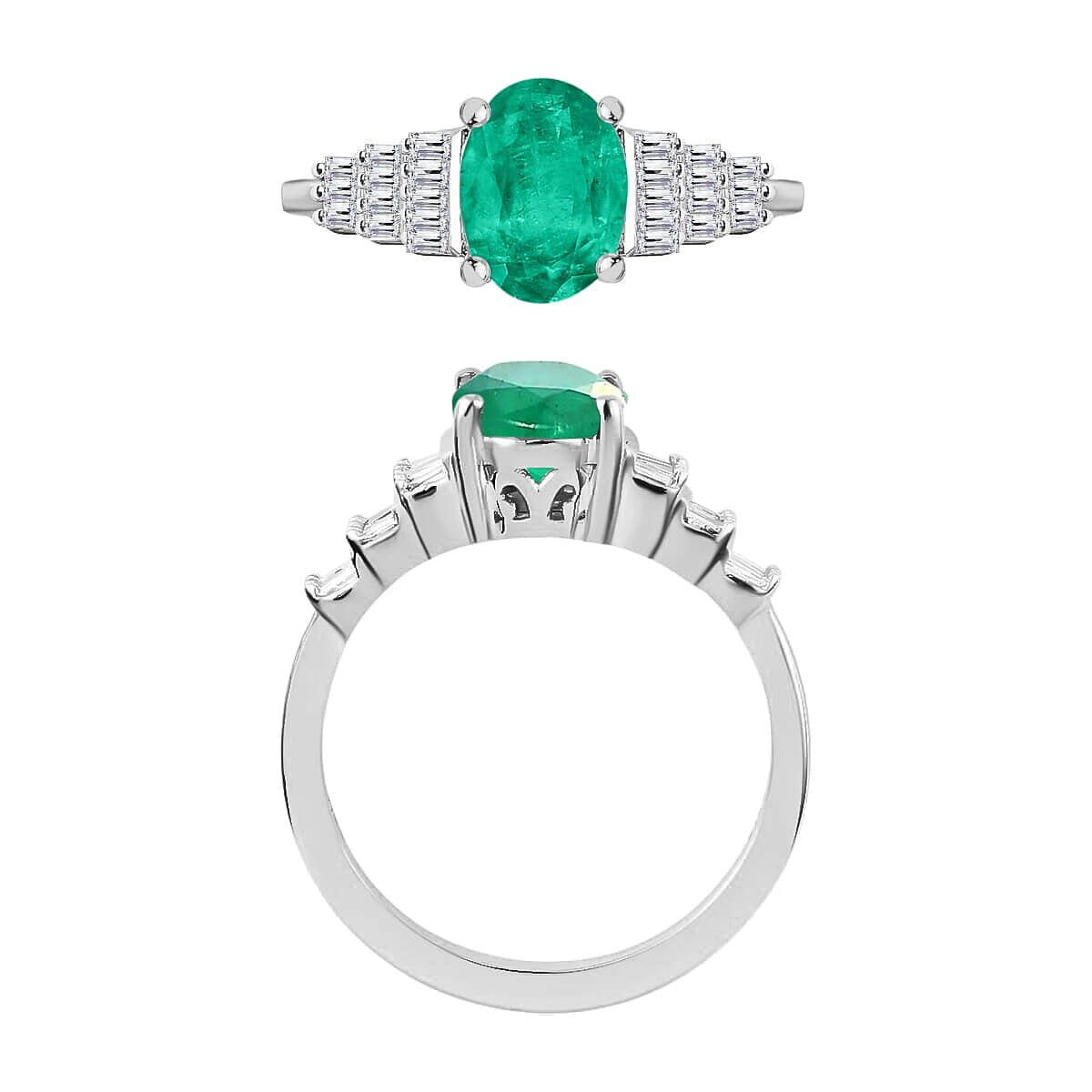 Rhapsody AAAA Kagem Zambian Emerald and E-F VS2 Diamond Ring in 18K White Gold (Size 11.0) 1.33 ctw image number 3