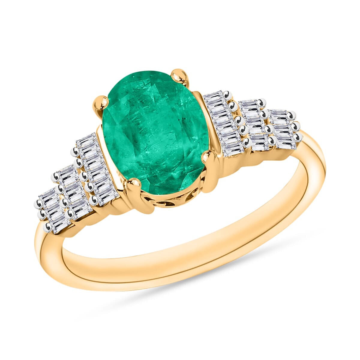 Rhapsody AAAA Kagem Zambian Emerald and E-F VS2 Diamond Ring in 18K Yellow Gold (Size 7.0) 1.33 ctw image number 0