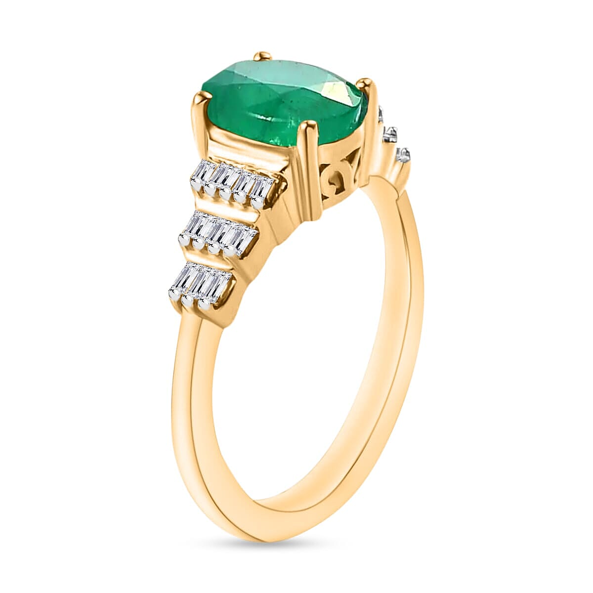 Rhapsody AAAA Kagem Zambian Emerald and E-F VS2 Diamond Ring in 18K Yellow Gold (Size 8.5) 1.33 ctw image number 2