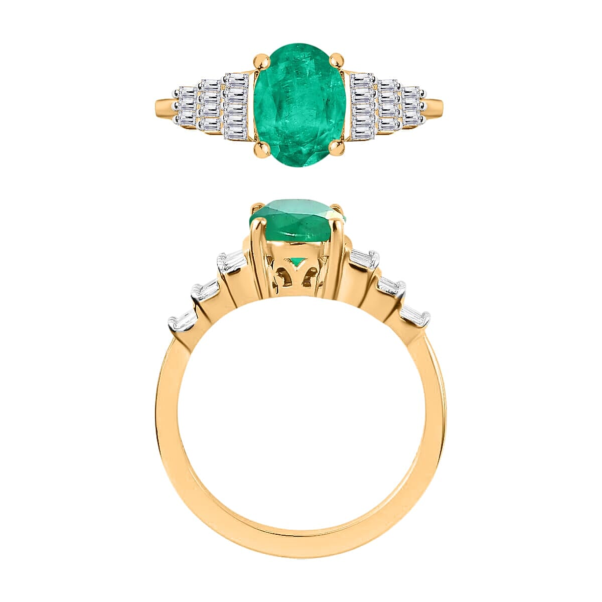 Rhapsody AAAA Kagem Zambian Emerald and E-F VS2 Diamond Ring in 18K Yellow Gold (Size 8.5) 1.33 ctw image number 3