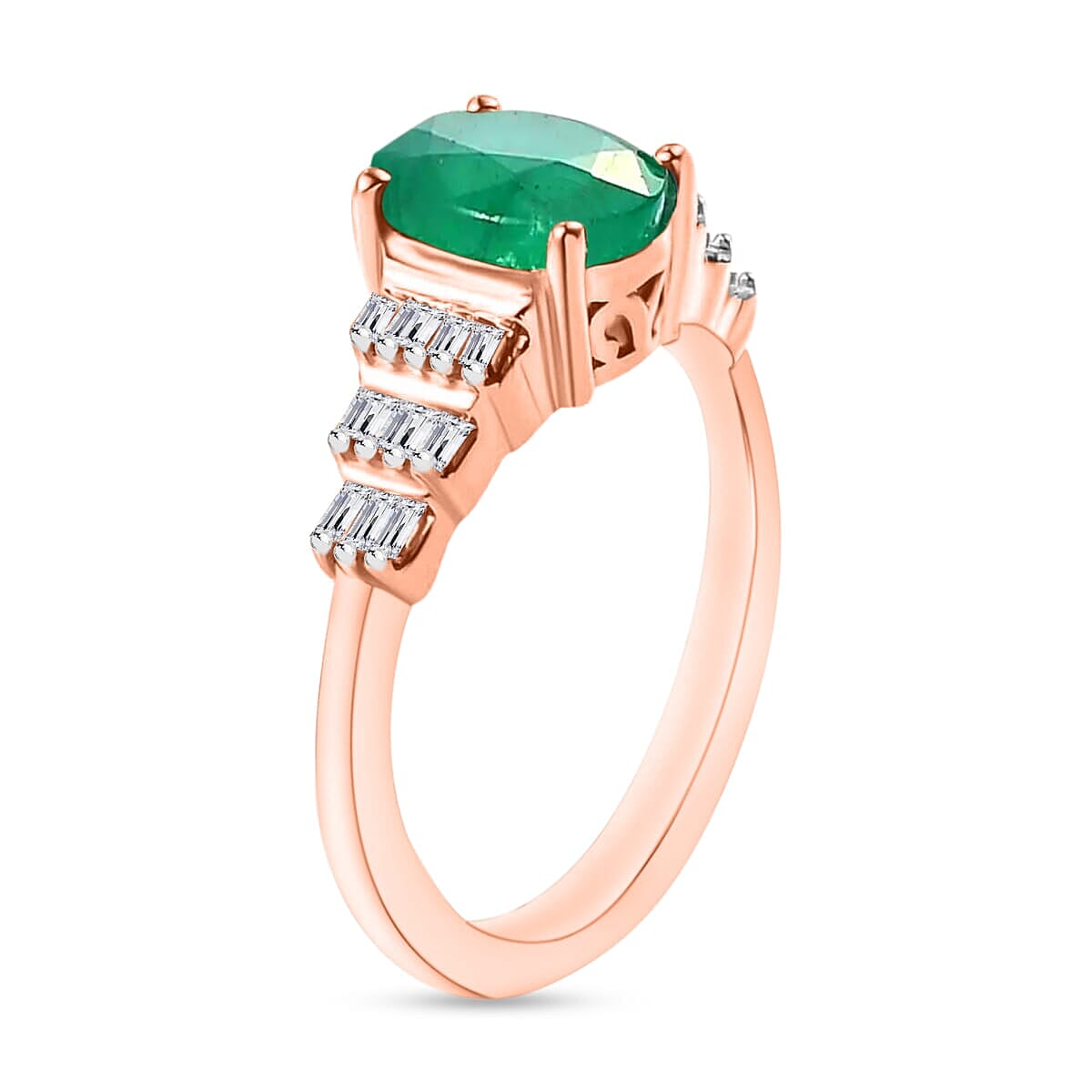 Rhapsody AAAA Kagem Zambian Emerald and E-F VS2 Diamond Ring in 18K Rose Gold (Size 10.5) 1.33 ctw image number 2