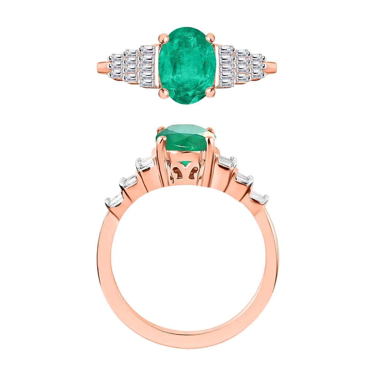 Rhapsody AAAA Kagem Zambian Emerald and E-F VS2 Diamond Ring in 18K Rose Gold (Size 10.5) 1.33 ctw image number 3