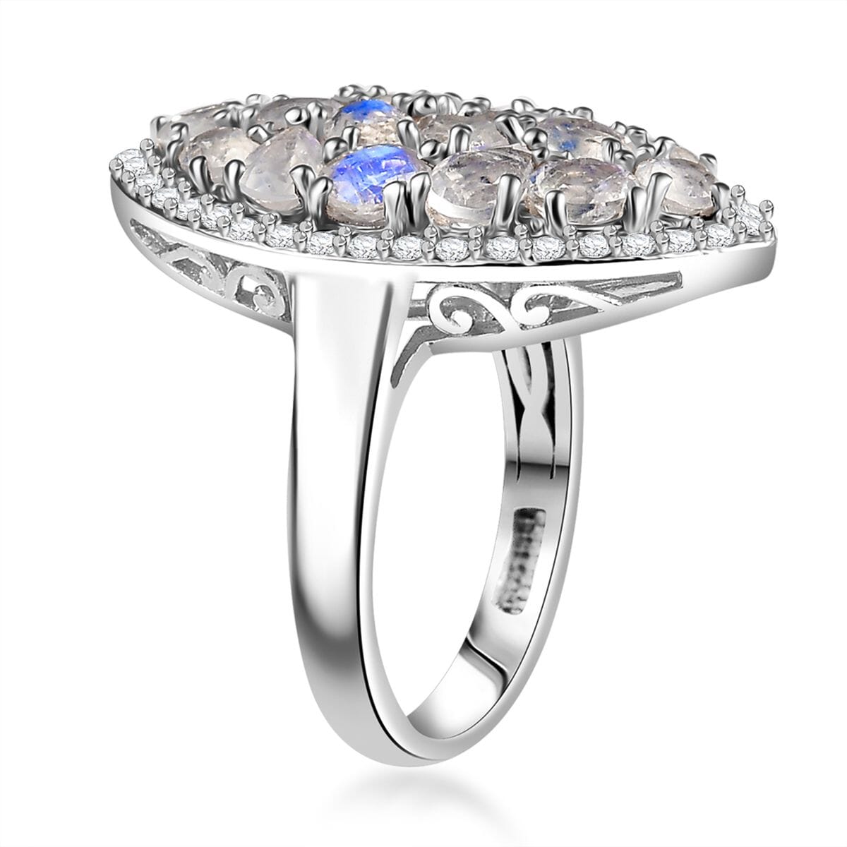 Karis Moon Glow Moonstone and White Zircon 4.10 ctw Galaxy Ring in Platinum Bond image number 3