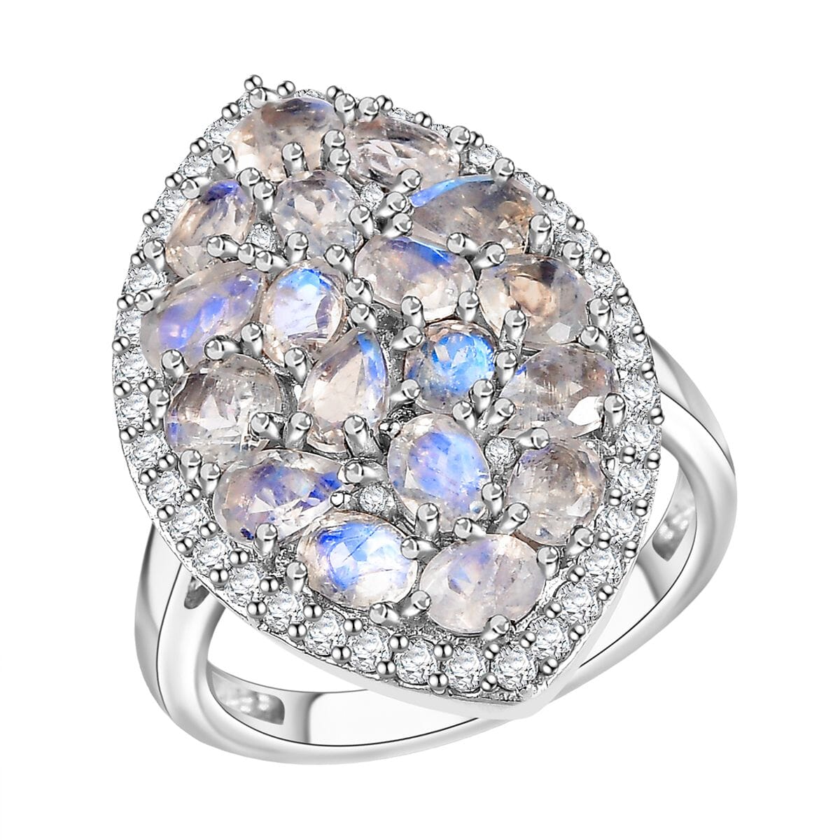 Karis Moon Glow Moonstone and White Zircon 4.10 ctw Stardust Aura Ring in Platinum Bond (Size 7.0) image number 0