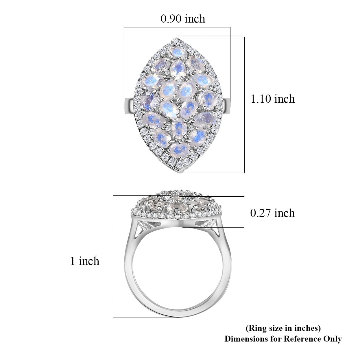 Karis Moon Glow Moonstone and White Zircon 4.10 ctw Stardust Aura Ring in Platinum Bond (Size 7.0) image number 5