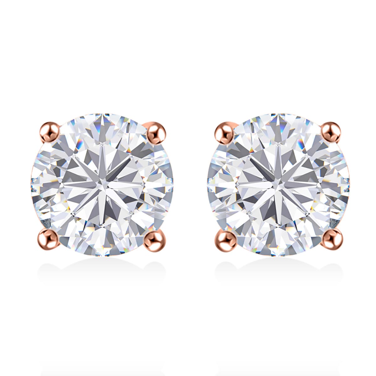 J Francis Embellished with Zirconia by Swarovski 1.70 ctw Solitaire Stud Earrings in 18K Vermeil Rose Gold Over Sterling Silver image number 0