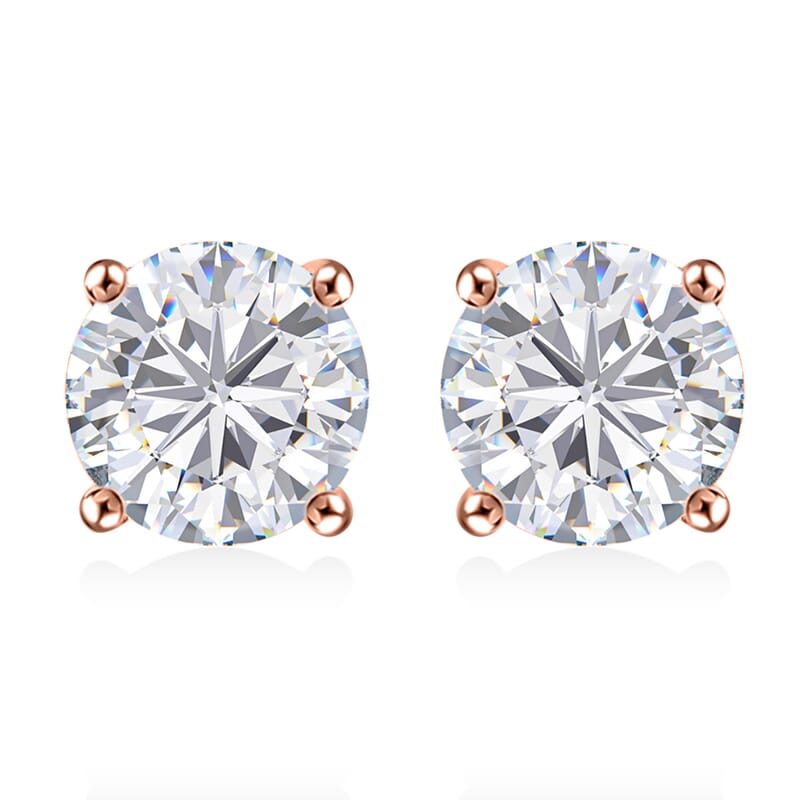 J Francis Embellished with Zirconia by Swarovski 1.70 ctw Solitaire Stud Earrings in 18K Vermeil Rose Gold Over Sterling Silver