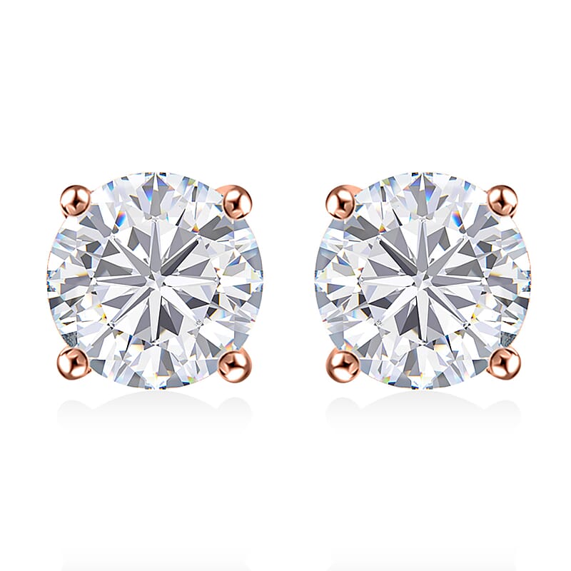 J Francis Embellished with Zirconia by Swarovski 1.70 ctw Solitaire Stud Earrings in 18K Vermeil Rose Gold Over Sterling Silver