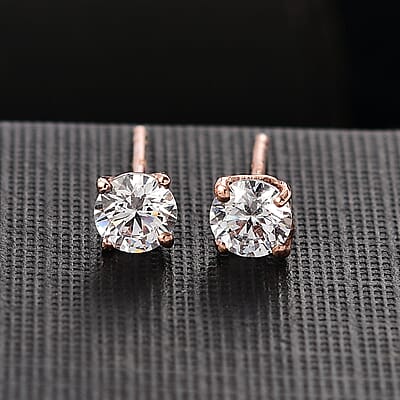 J Francis Embellished with Zirconia by Swarovski 1.70 ctw Solitaire Stud Earrings in 18K Vermeil Rose Gold Over Sterling Silver