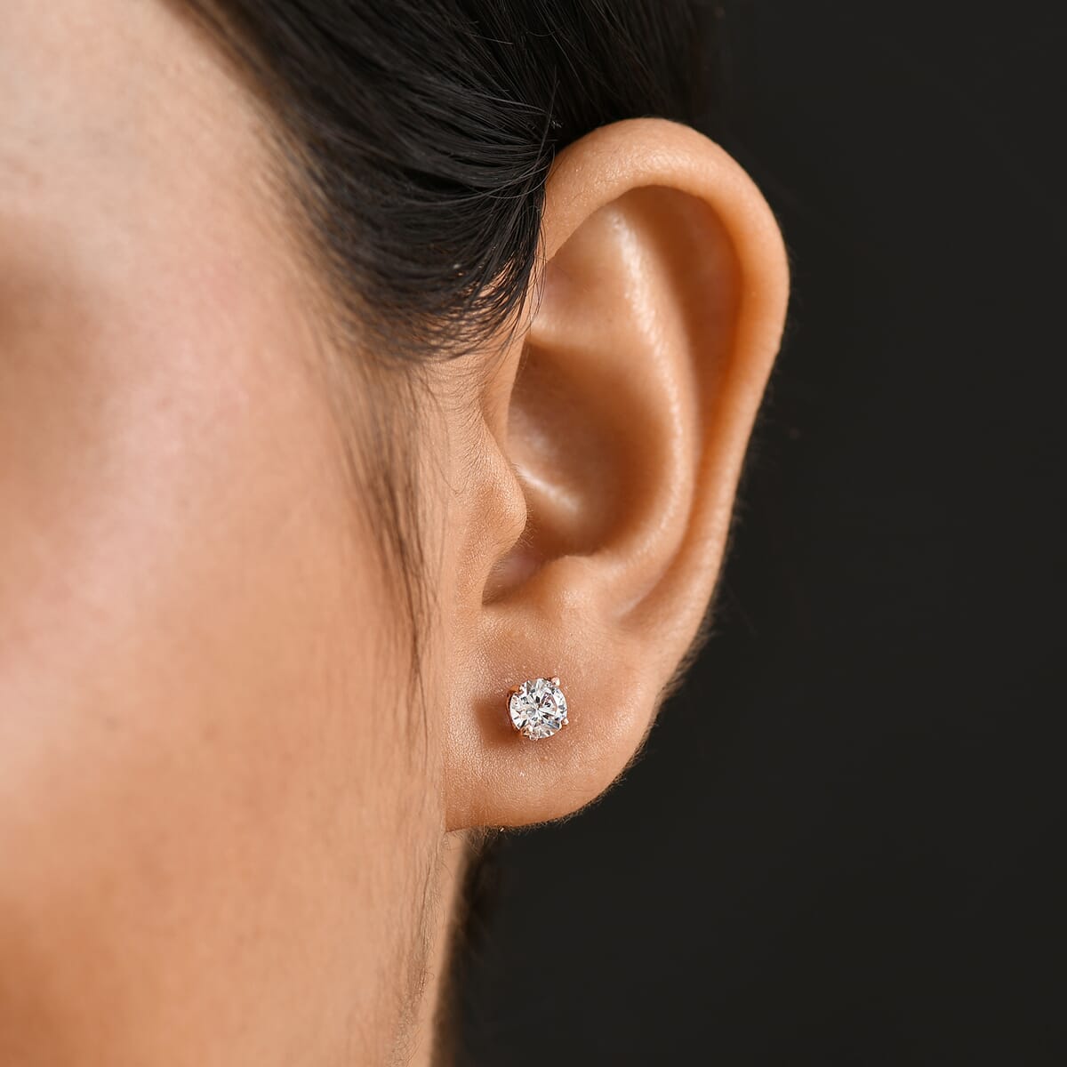 J Francis Embellished with Zirconia by Swarovski 1.70 ctw Solitaire Stud Earrings in 18K Vermeil Rose Gold Over Sterling Silver image number 2