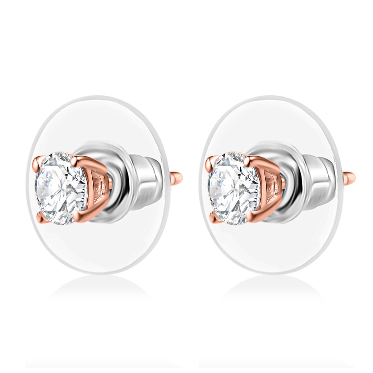 J Francis Embellished with Zirconia by Swarovski 1.70 ctw Solitaire Stud Earrings in 18K Vermeil Rose Gold Over Sterling Silver image number 3