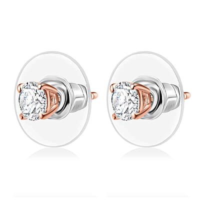 J Francis Embellished with Zirconia by Swarovski 1.70 ctw Solitaire Stud Earrings in 18K Vermeil Rose Gold Over Sterling Silver