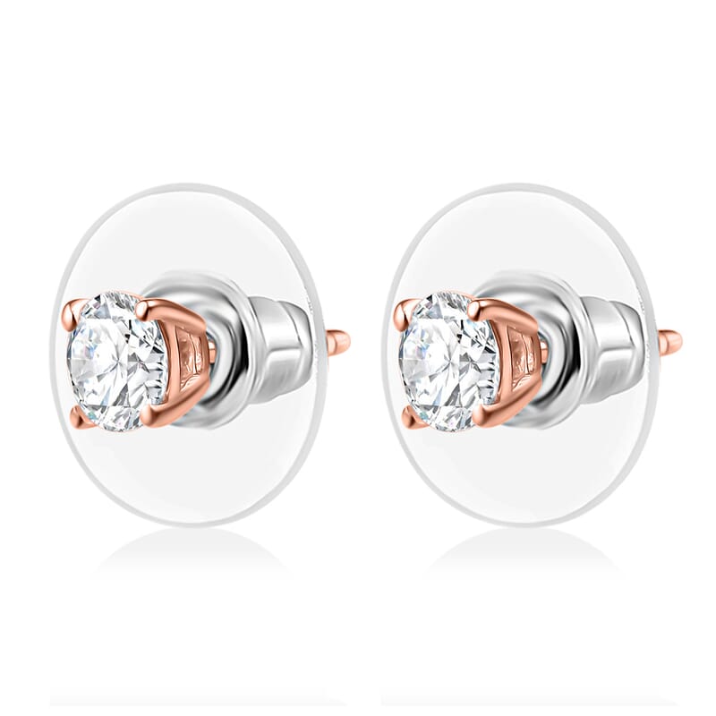 J Francis Embellished with Zirconia by Swarovski 1.70 ctw Solitaire Stud Earrings in 18K Vermeil Rose Gold Over Sterling Silver
