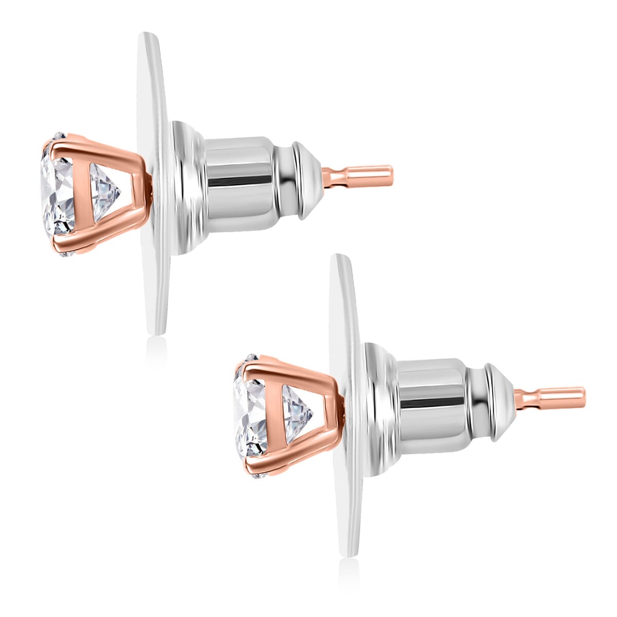 J Francis Embellished with Zirconia by Swarovski 1.70 ctw Solitaire Stud Earrings in 18K Vermeil Rose Gold Over Sterling Silver image number 4