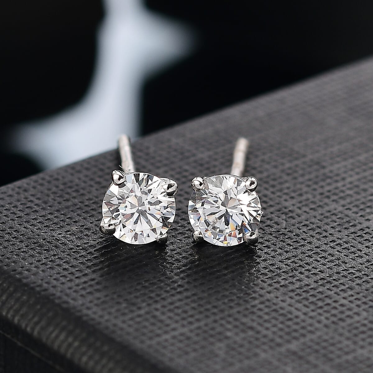 J Francis Embellished with Zirconia by Swarovski 1.70 ctw Solitaire Stud Earrings in Rhodium Over Sterling Silver image number 1