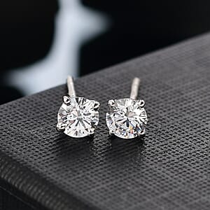 J Francis Embellished with Zirconia by Swarovski 1.70 ctw Solitaire Stud Earrings in Rhodium Over Sterling Silver