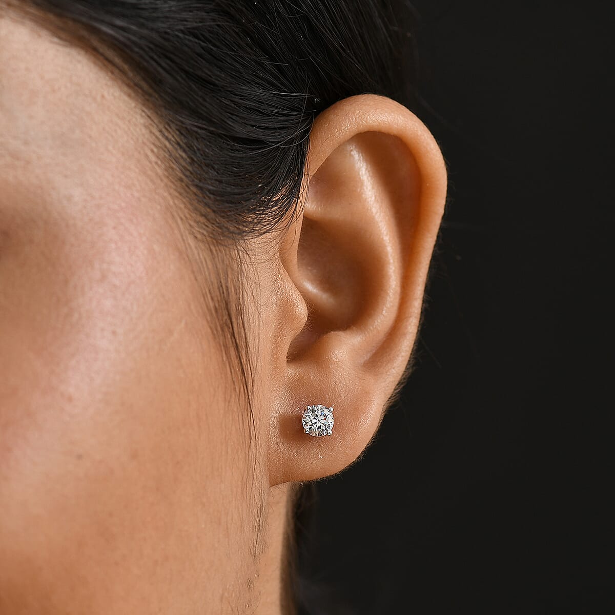 J Francis Embellished with Zirconia by Swarovski 1.70 ctw Solitaire Stud Earrings in Rhodium Over Sterling Silver image number 2