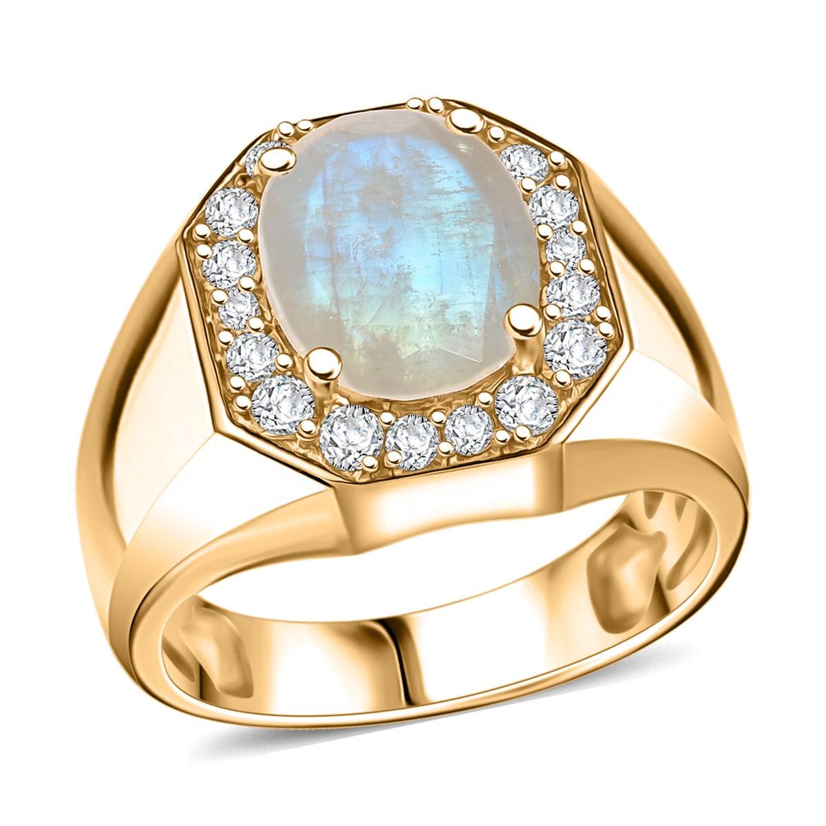 Karis Moon Glow Moonstone and White Zircon 4.50 ctw Milky Way Galaxy Men's Ring in 18K YG Plated (Size 10.0) image number 0