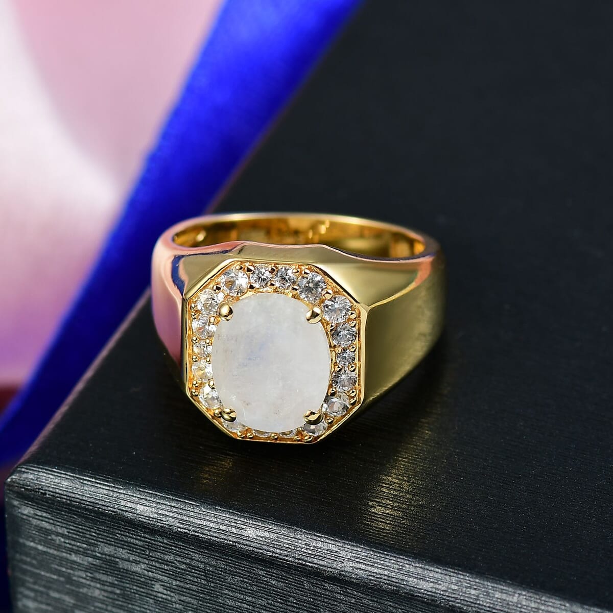 Karis Moon Glow Moonstone and White Zircon 4.50 ctw Milky Way Galaxy Men's Ring in 18K YG Plated (Size 10.0) image number 1