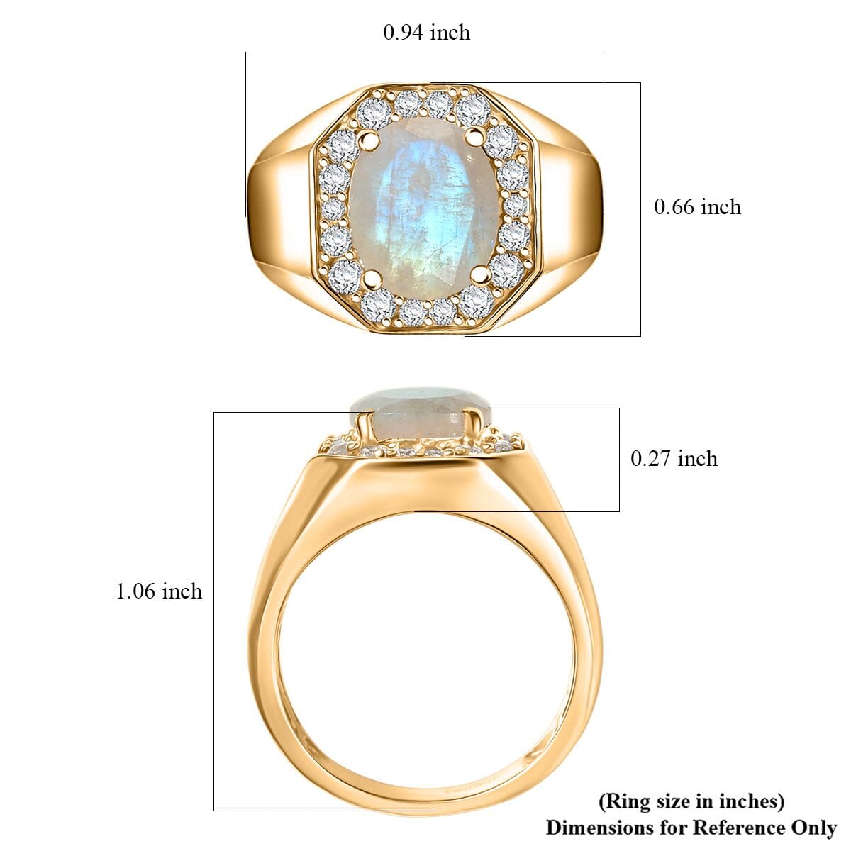 Karis Moon Glow Moonstone and White Zircon 4.50 ctw Milky Way Galaxy Men's Ring in 18K YG Plated (Size 10.0) image number 4