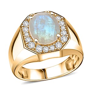 Karis Moon Glow Moonstone and White Zircon 4.50 ctw Milky Way Galaxy Men's Ring in 18K YG Plated (Size 9.0)