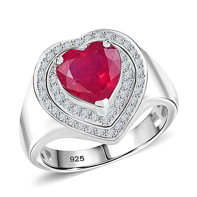 African Ruby and White Zircon 3.74 ctw Ring in Rhodium Over Sterling Silver (Size 9.0)