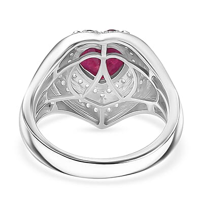 African Ruby and White Zircon 3.74 ctw Ring in Rhodium Over Sterling Silver (Size 9.0)