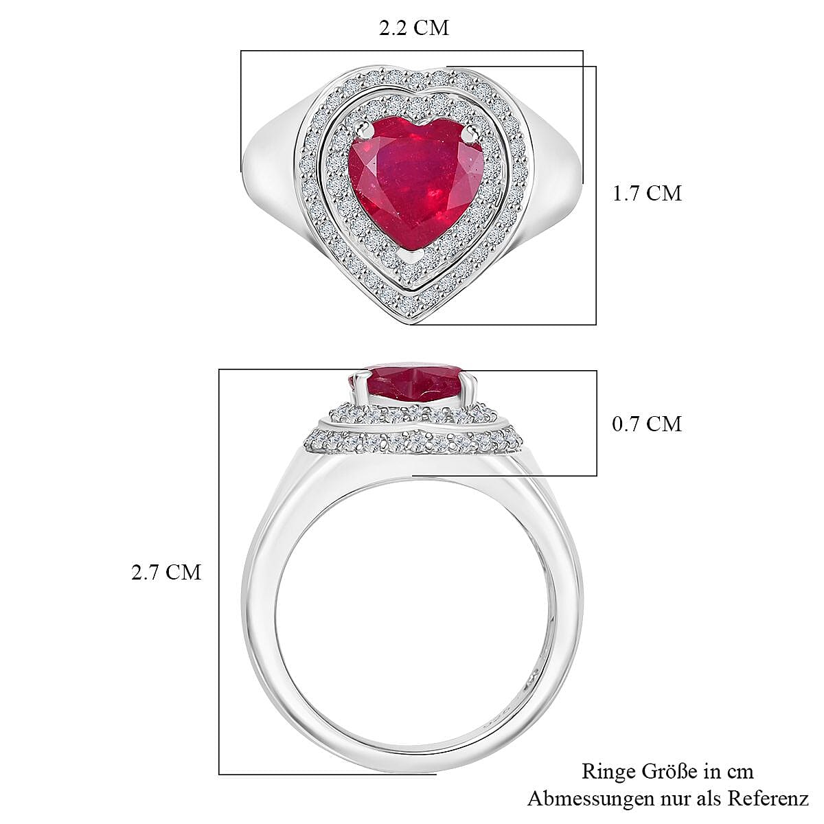 African Ruby and White Zircon 3.74 ctw Ring in Rhodium Over Sterling Silver (Size 9.0)