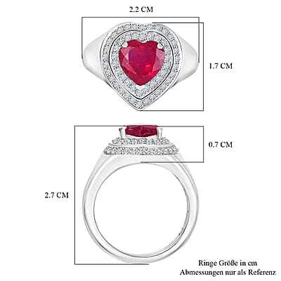 African Ruby and White Zircon 3.74 ctw Ring in Rhodium Over Sterling Silver (Size 9.0)
