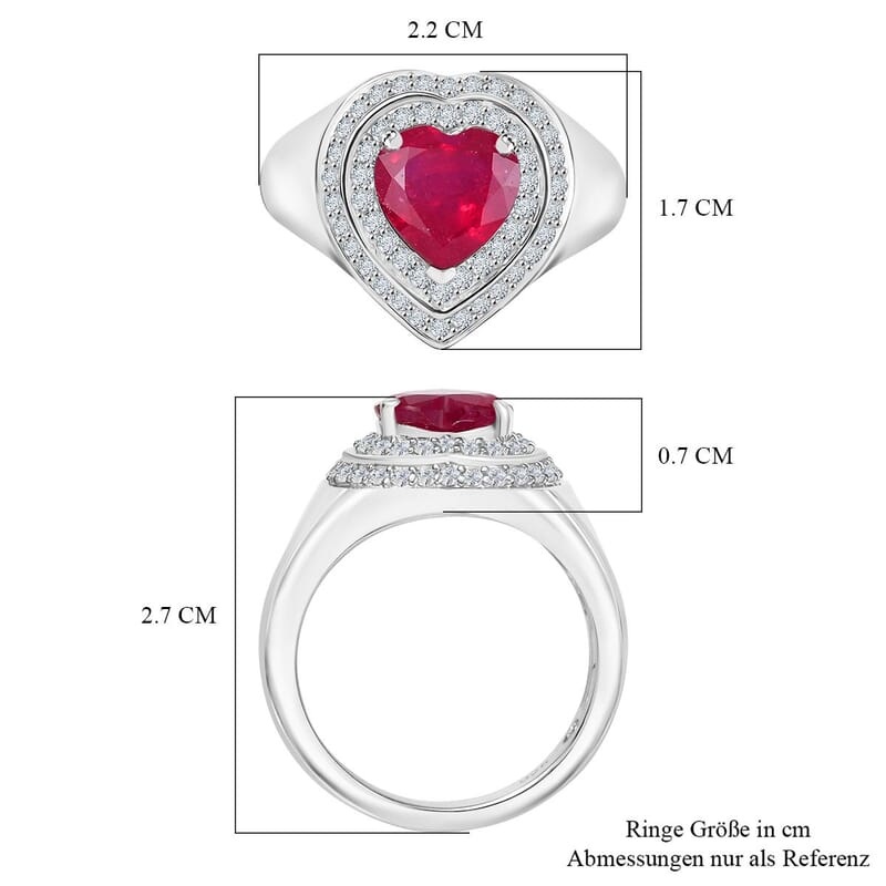 African Ruby and White Zircon 3.74 ctw Ring in Rhodium Over Sterling Silver (Size 9.0)