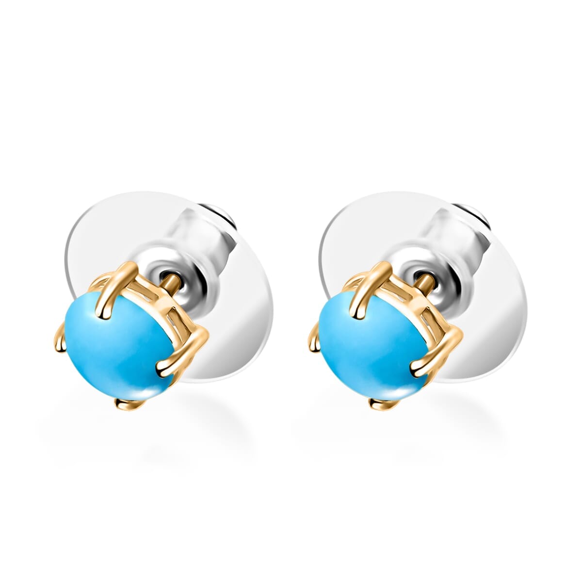 Rhapsody AAAA Sleeping Beauty Turquoise 1.70 ctw Solitaire Stud Earrings in 18K Yellow Gold image number 2