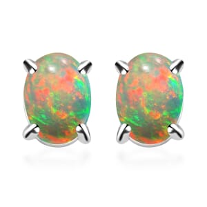 Rhapsody AAAA Ethiopian Welo Opal 1.15 ctw Solitaire Stud Earrings in 18K White Gold
