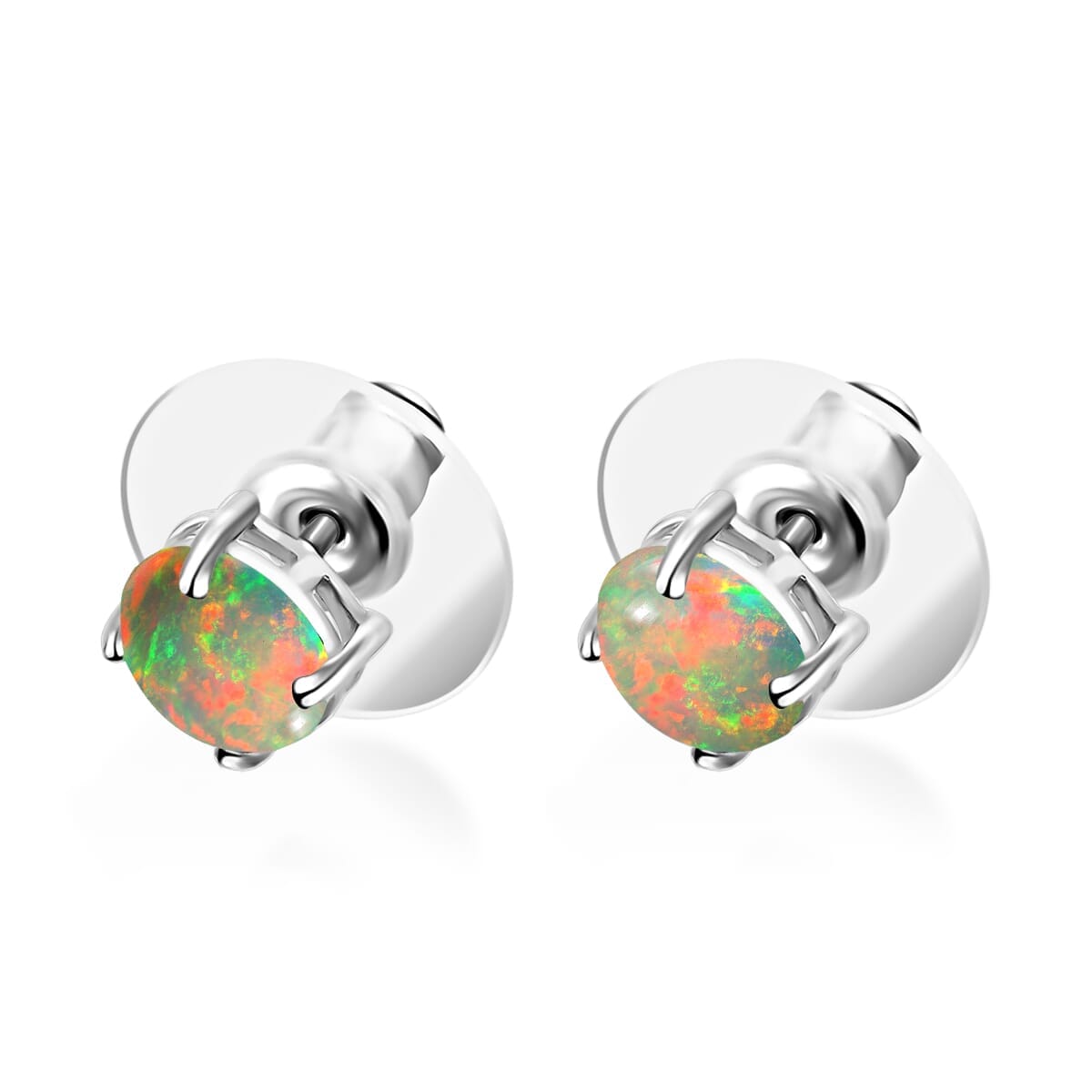 Rhapsody AAAA Ethiopian Welo Opal 1.15 ctw Solitaire Stud Earrings in 18K White Gold image number 2