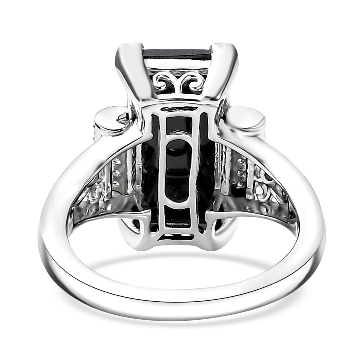 Karis Thai Black Spinel and Multi Gemstone 7.10 ctw Art Deco Ring in Platinum Bond (Size 10.0) image number 4