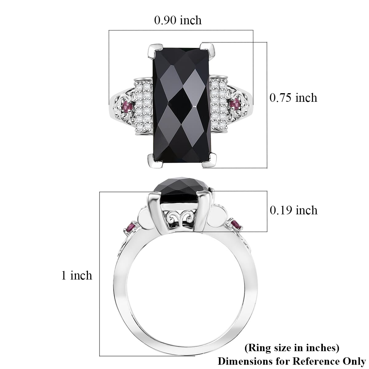 Karis Thai Black Spinel and Multi Gemstone 7.10 ctw Art Deco Ring in Platinum Bond (Size 6.0) image number 5