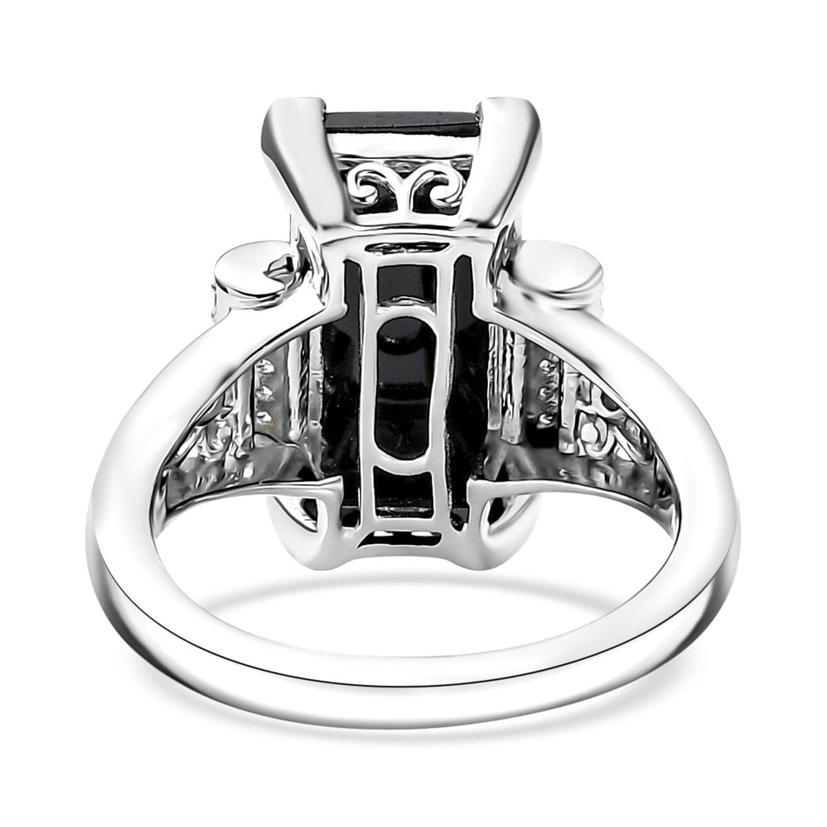 Karis Thai Black Spinel and Multi Gemstone 7.10 ctw Art Deco Ring in Platinum Bond (Size 7.0)  image number 4